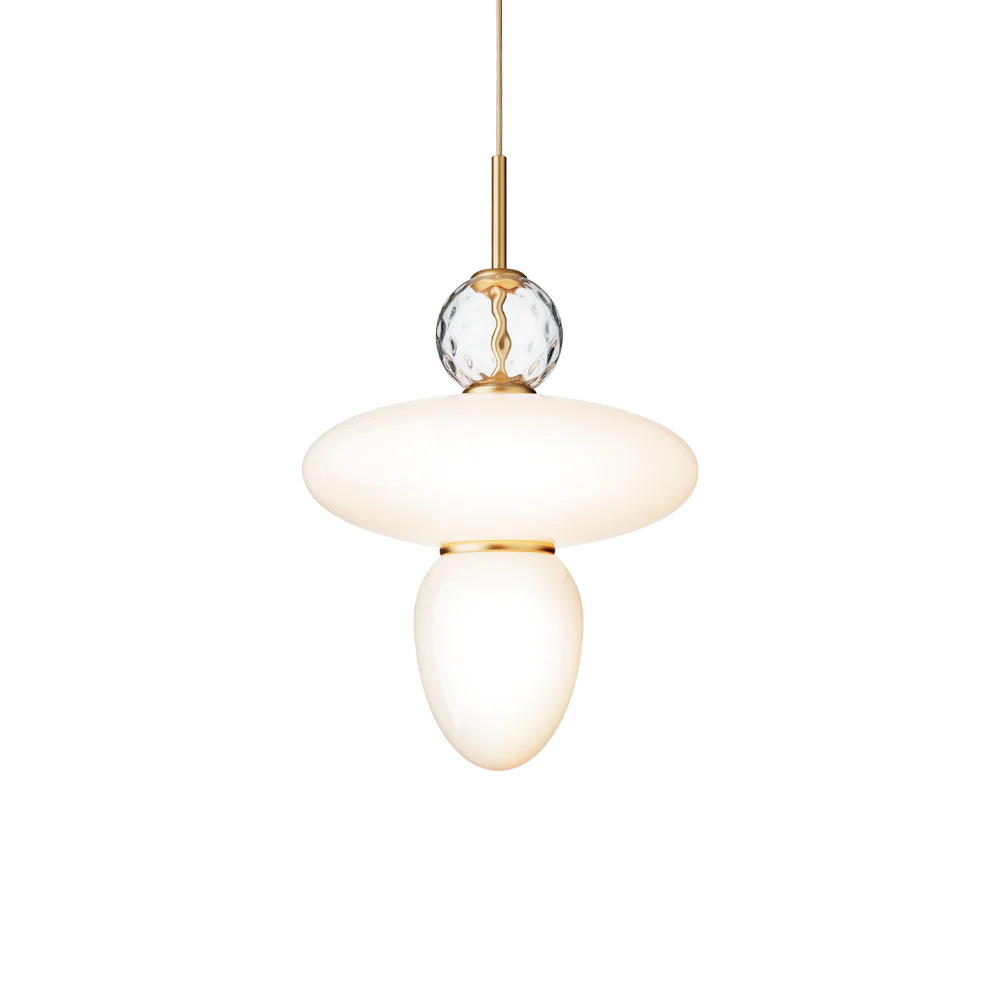 Rizzatto 43 pendant with clear and opal glass shades and satin silver finish