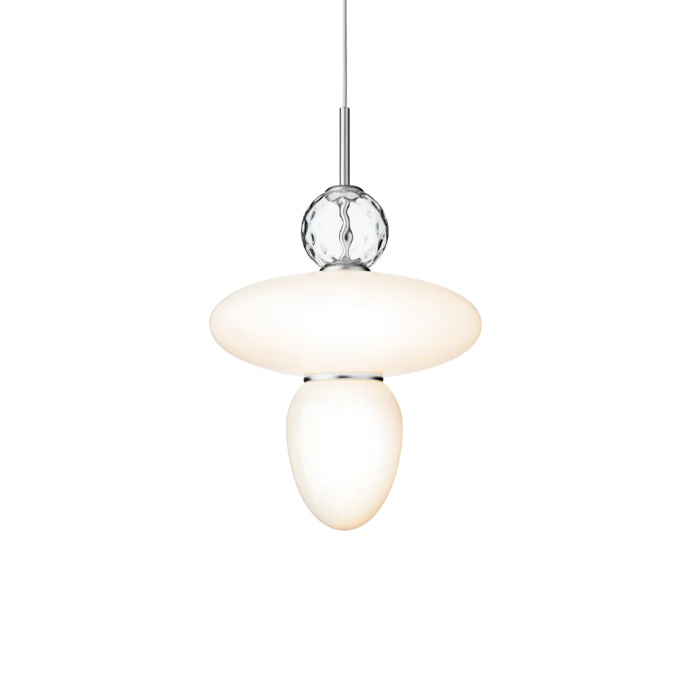 Rizzatto 43 pendant with clear and opal glass shades and satin silver finish