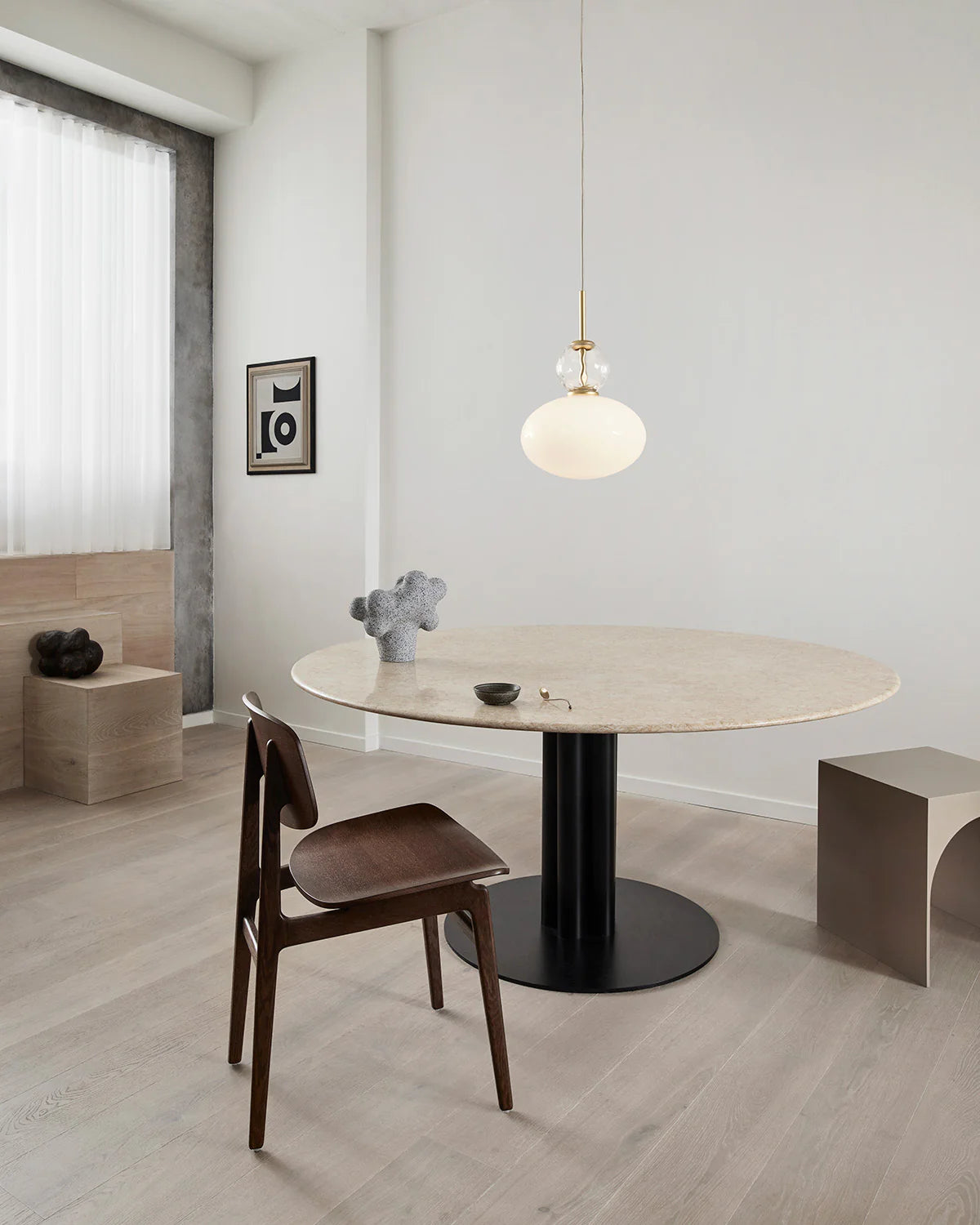 Rizzatto 32 pendant light with opal glass shade and satin brass details