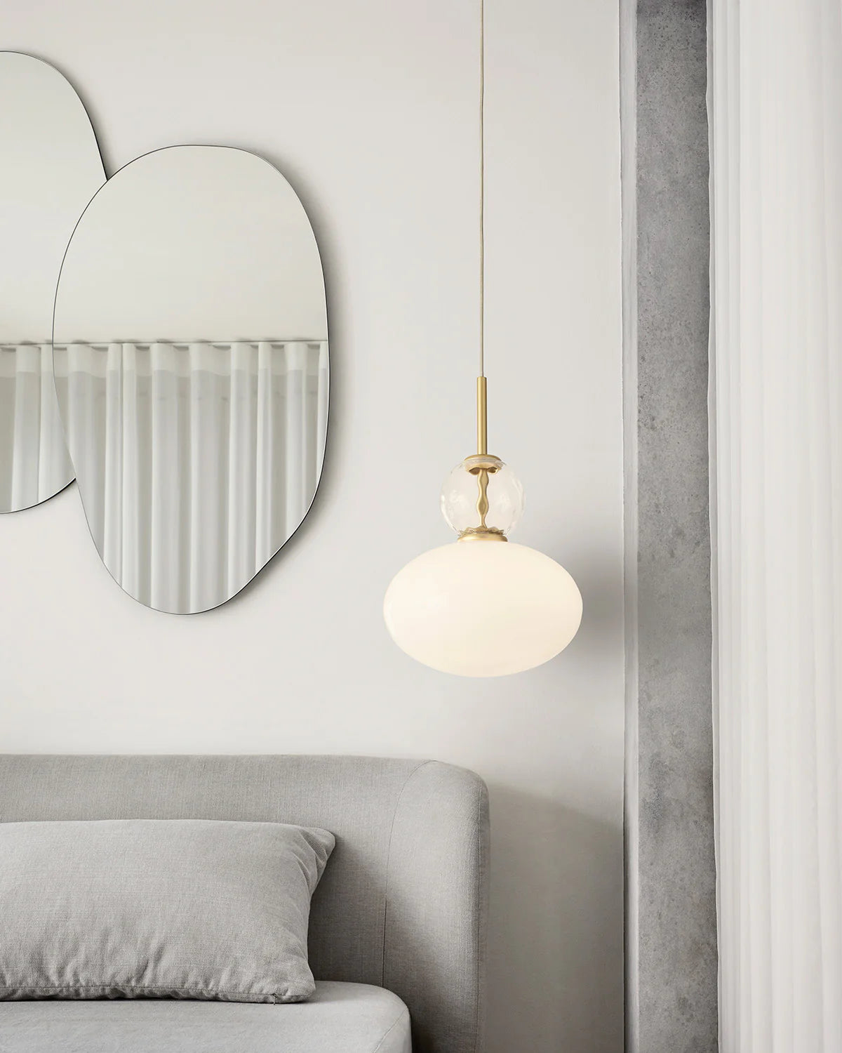 Rizzatto 32 pendant light with opal glass shade and satin brass details