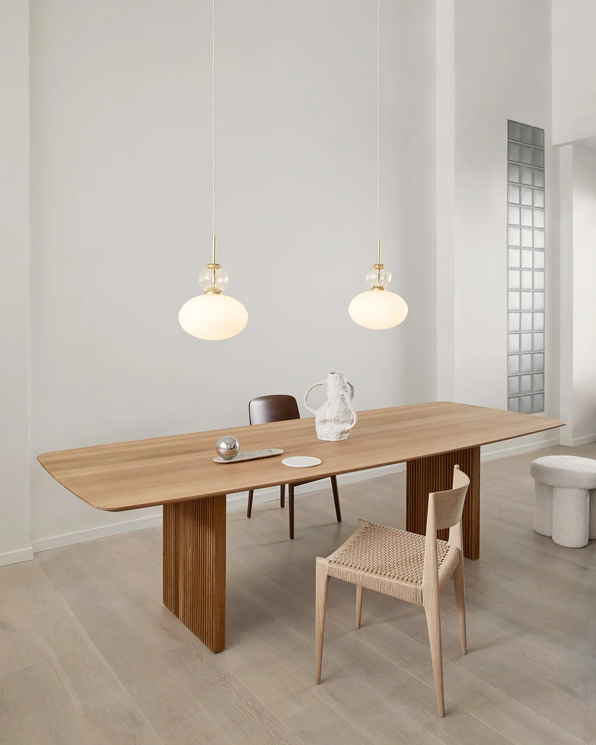 Rizzatto 32 pendant light with opal glass shade and satin brass details