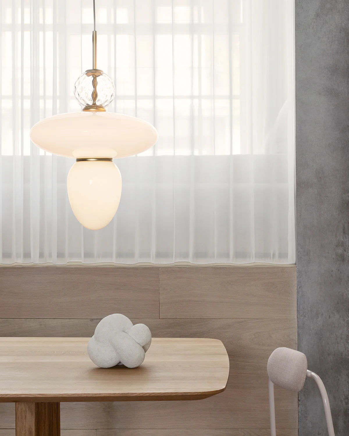 Rizzatto 43 pendant with clear and opal glass shades and satin silver finish