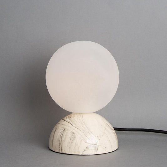 Ovata Marbled Ceramic Glass Ball Table Lamp by Mullan Lighting – stylish table lamp featuring a marbled ceramic base with a sleek glass ball diffuser.