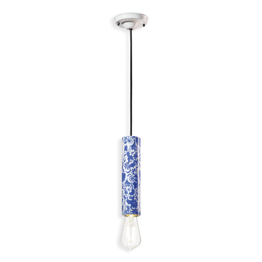 PI Pendant Lamp C2500 Blue Floral by Ferroluce with handcrafted ceramic design, Italian pendant lighting for modern interiors.