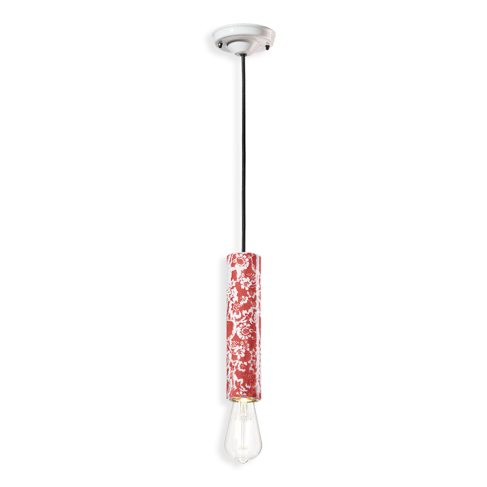 PI Pendant Lamp C2500 Red Floral by Ferroluce with handcrafted ceramic design, Italian pendant lighting for modern interiors.