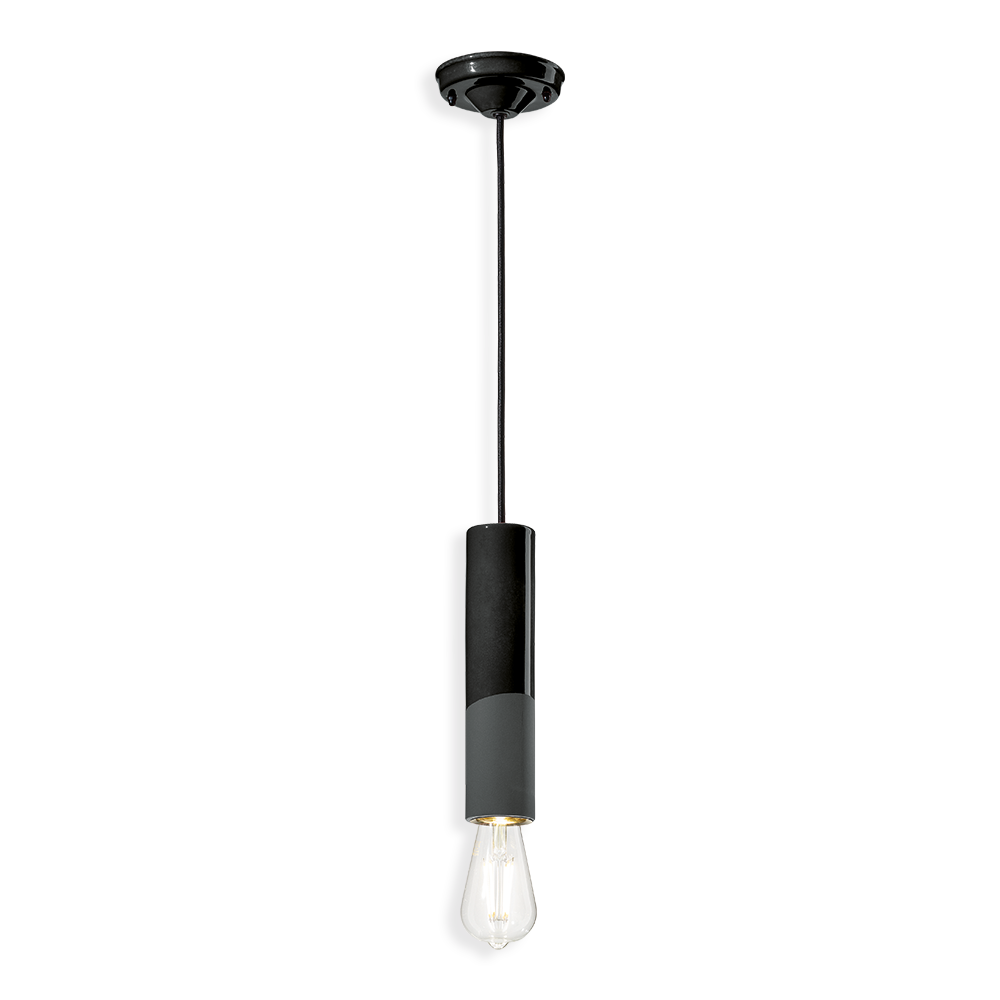PI Pendant Lamp C2500 Black by Ferroluce with handcrafted ceramic design, Italian pendant lighting for modern interiors.