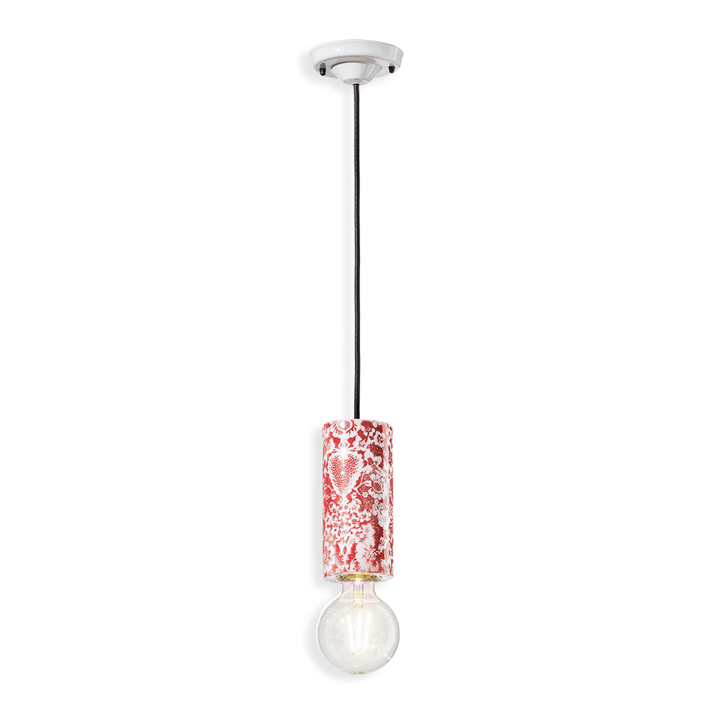 PI Pendant Lamp C2501  Red Floral by Ferroluce with handcrafted ceramic design, Italian pendant lighting for modern interiors.