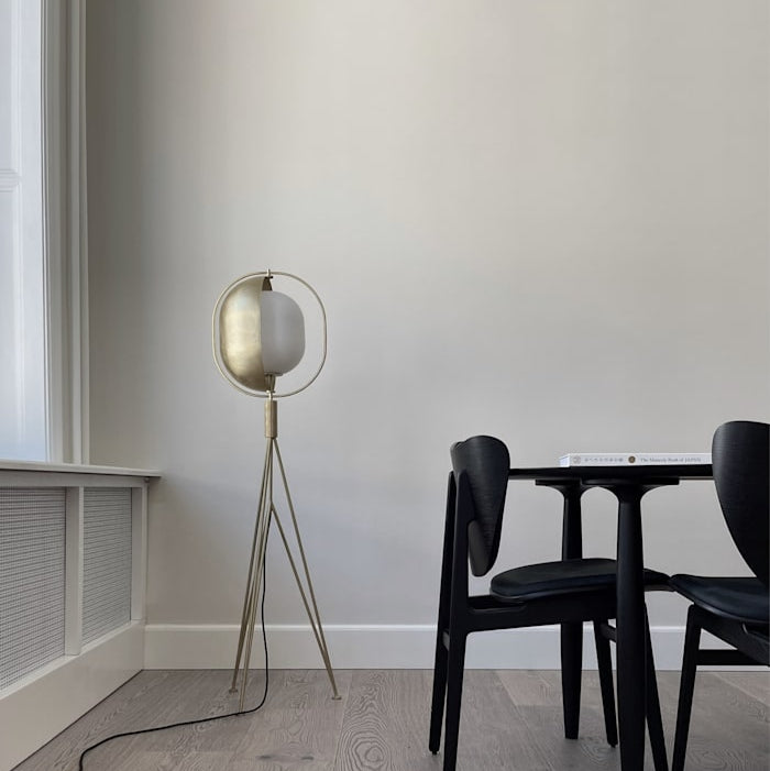 Pearl Floor Lamp by 101 Copenhagen with opal glass globes and a slender brass frame standing in a contemporary interior.