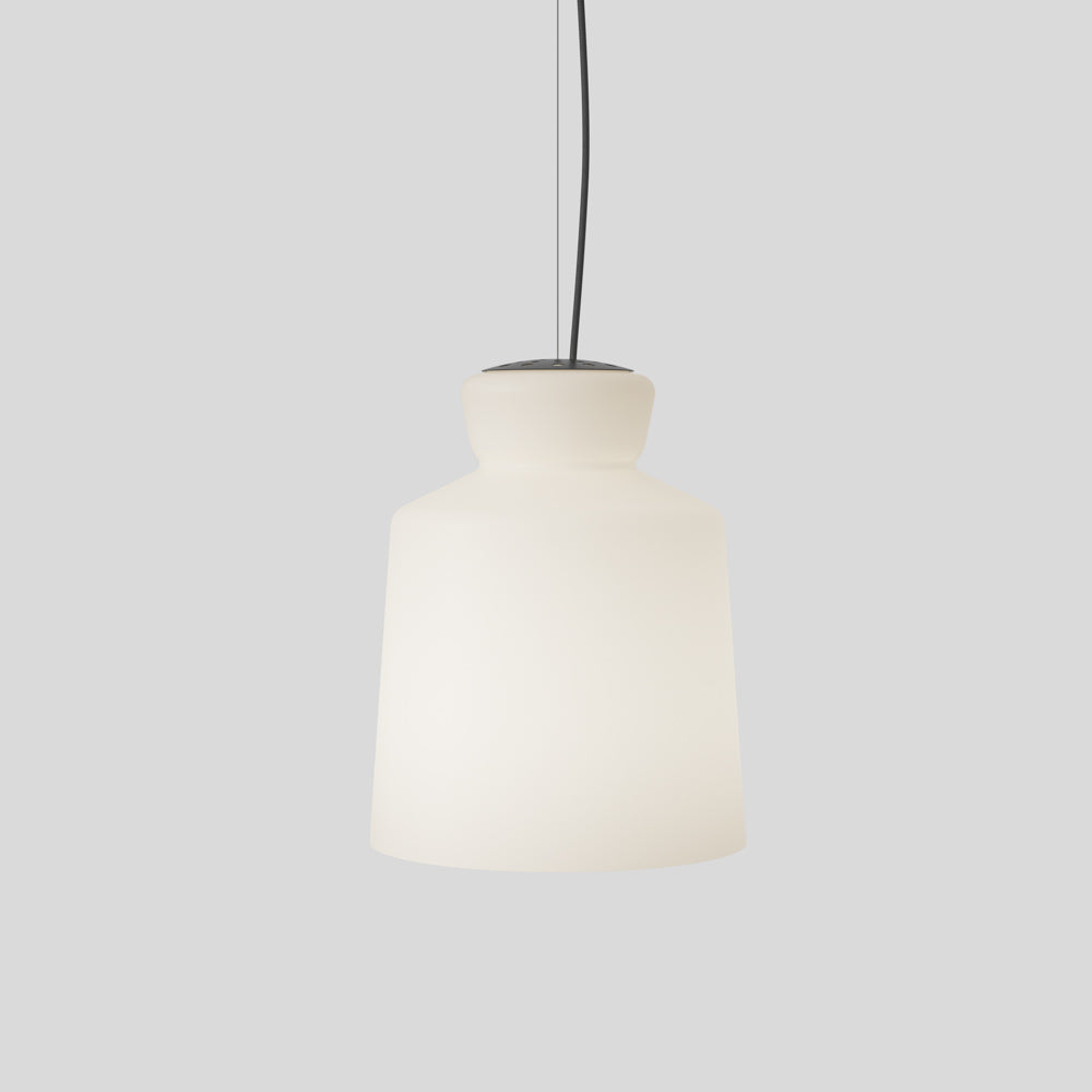 Astep SB Cinquantotto Suspension Lamp with a minimalist opaline glass sphere and sleek metal detailing, delivering soft, diffused ambient light.