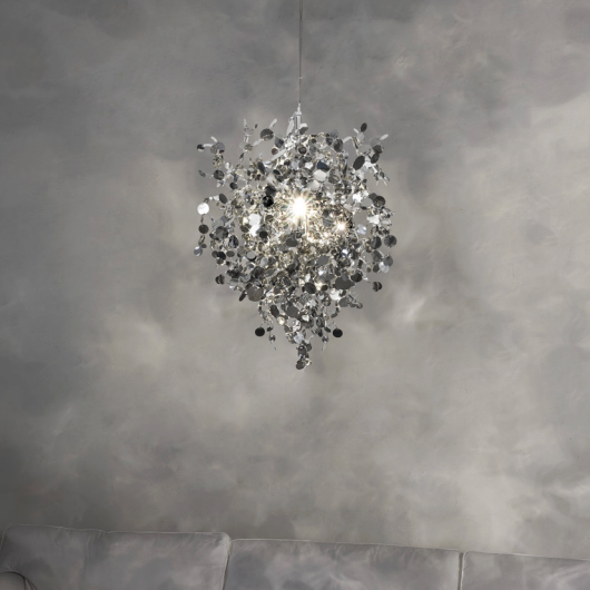 Luxury Italian sculptural pendant—Terzani Argent Cloud with reflective metallic texture