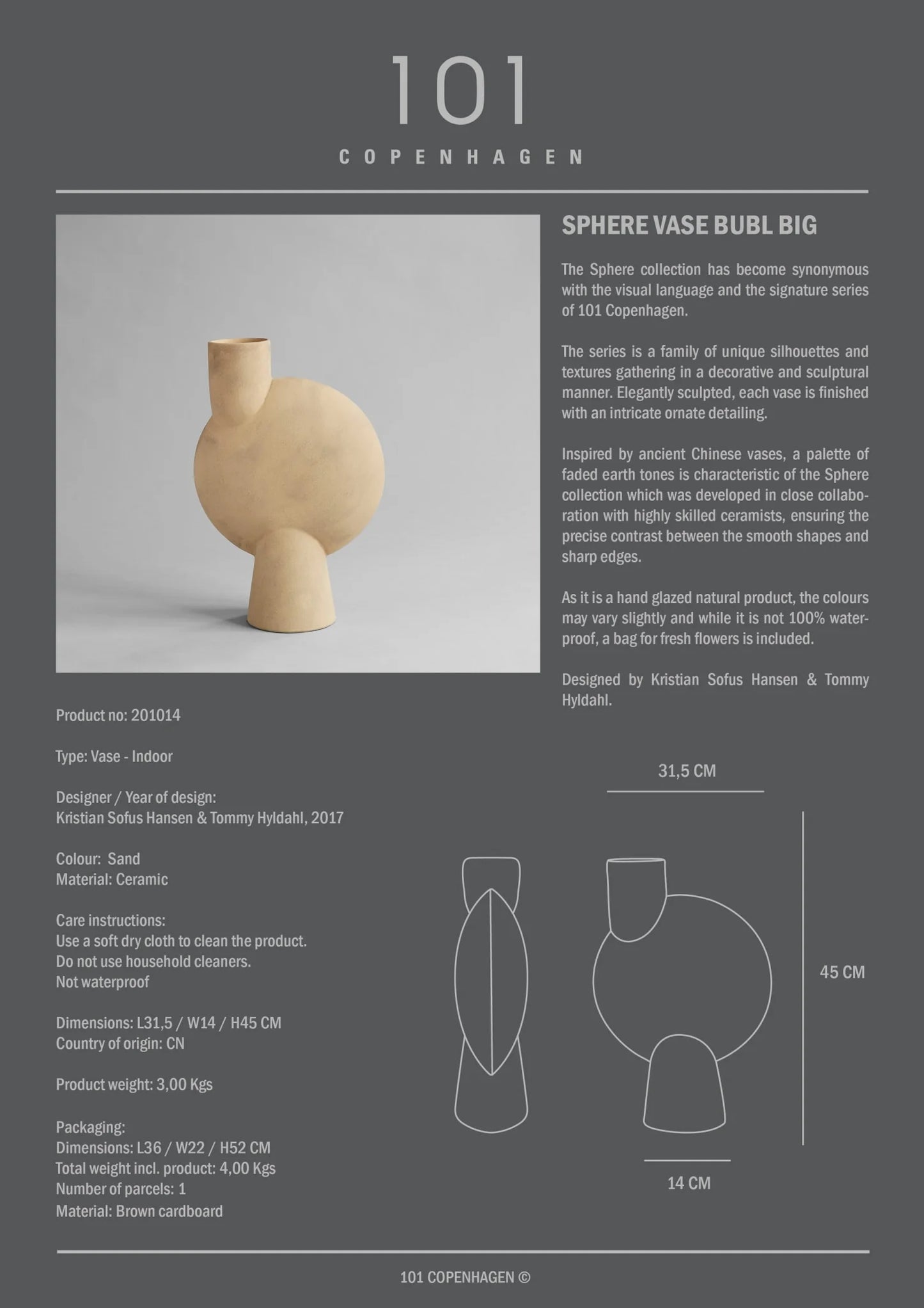 Sphere Vase Bubl, Big - Sand by 101 Copenhagen