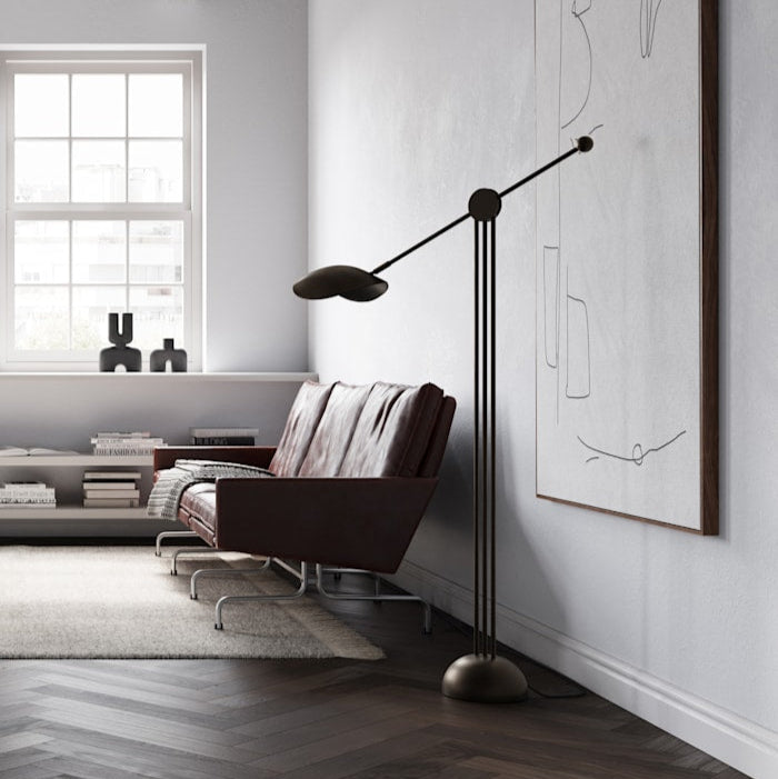 Stingray Floor Lamp by 101 Copenhagen featuring sweeping curved arms and sculptural shades for contemporary, artistic home lighting.

