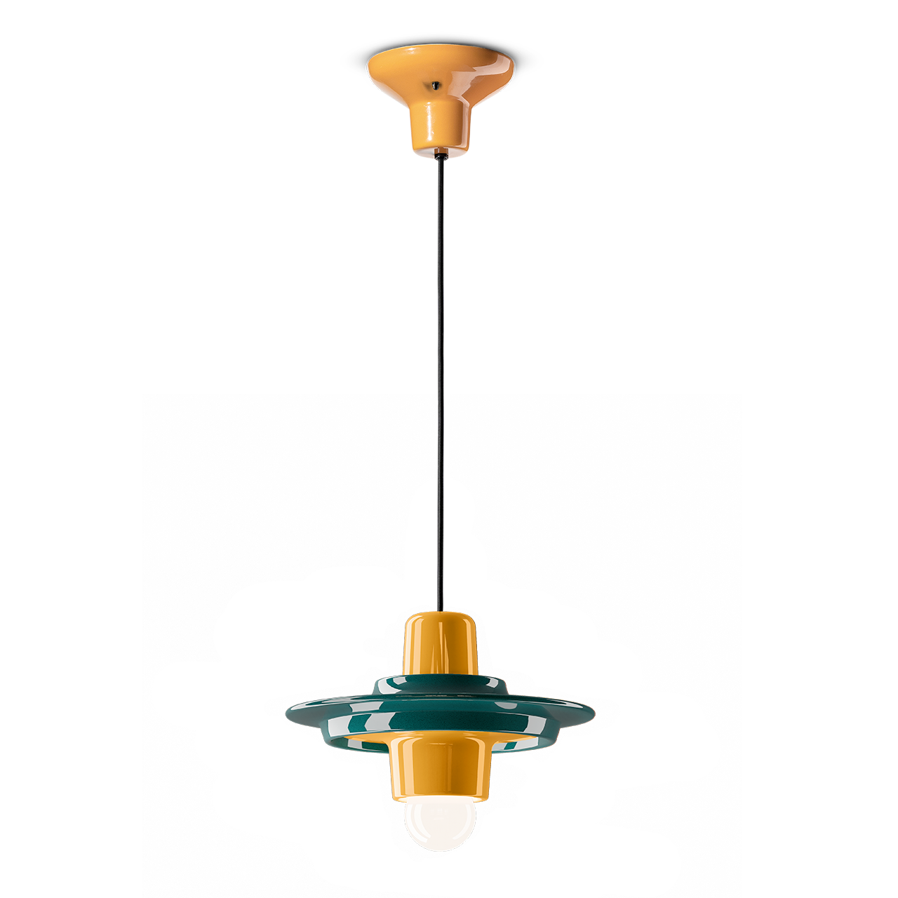 Voila C2776 Green Pendant Lamp by Ferroluce with handcrafted ceramic design, Italian pendant lighting for modern interiors.