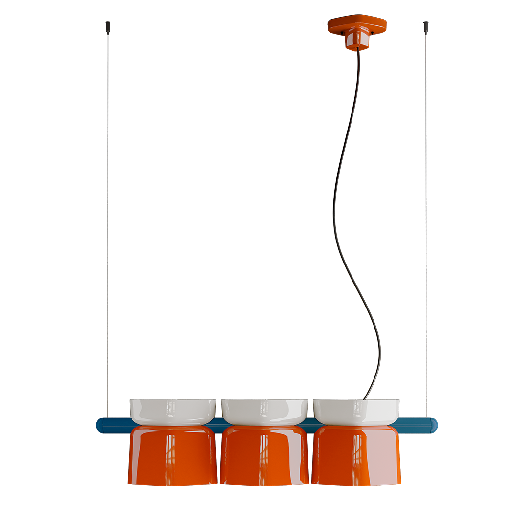 Ferroluce Yakitori pendant light with handcrafted ceramic shade, Italian-made design for kitchens and dining areas.