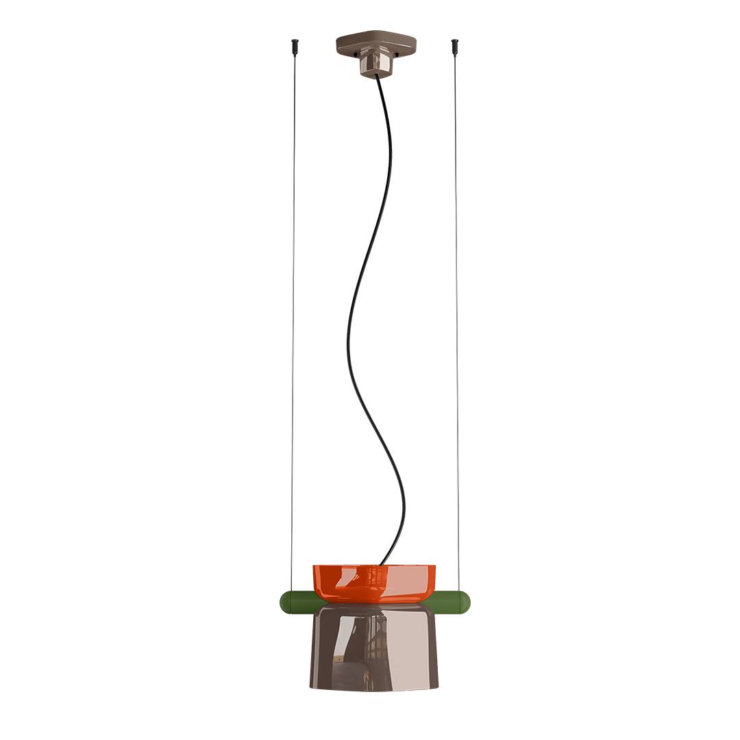 Ferroluce Yakitori pendant light with handcrafted ceramic shade, Italian-made design for kitchens and dining areas.
