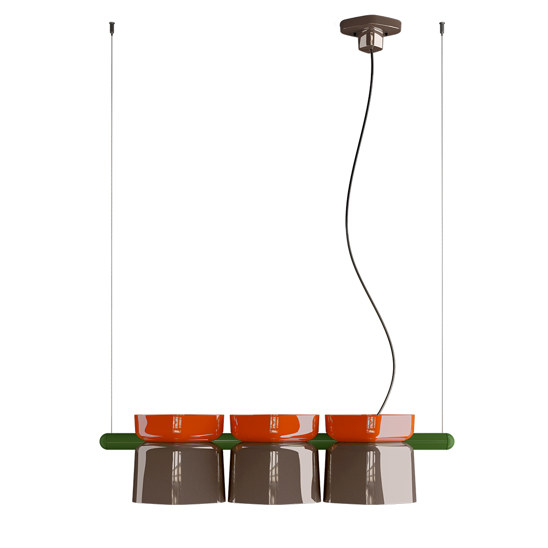 Ferroluce Yakitori pendant light with handcrafted ceramic shade, Italian-made design for kitchens and dining areas.