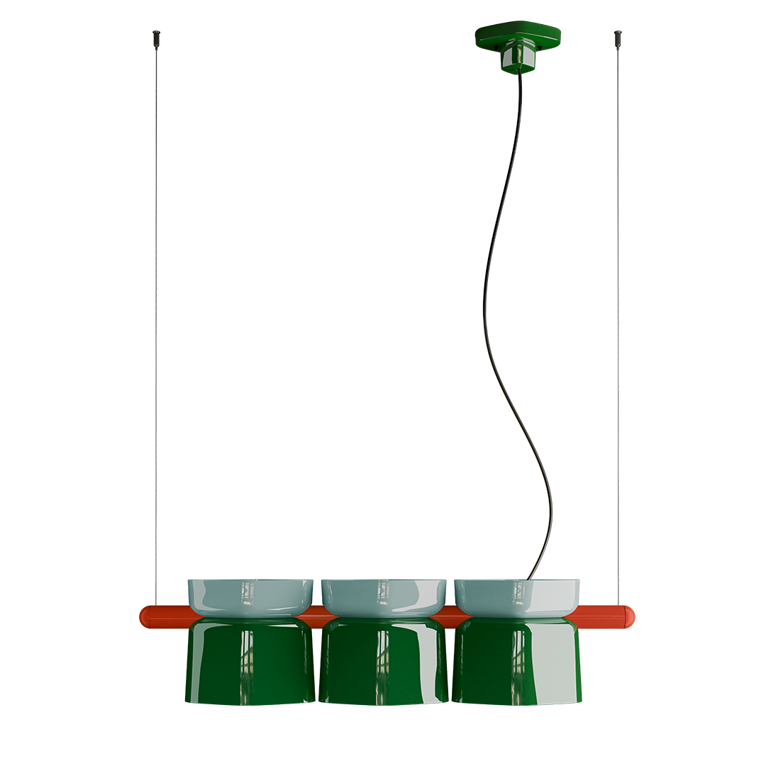Ferroluce Yakitori pendant light with handcrafted ceramic shade, Italian-made design for kitchens and dining areas.