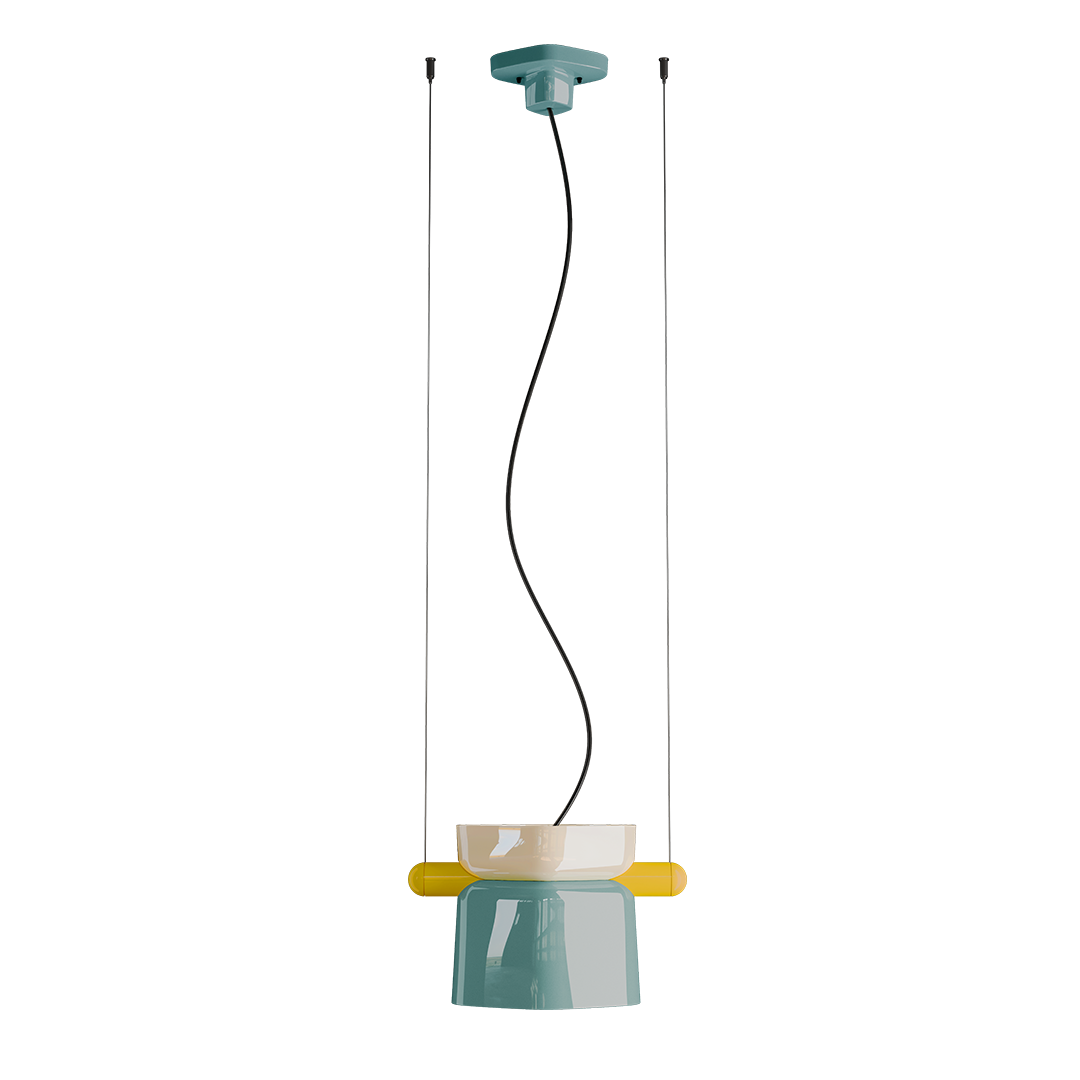 Ferroluce Yakitori pendant light with handcrafted ceramic shade, Italian-made design for kitchens and dining areas.