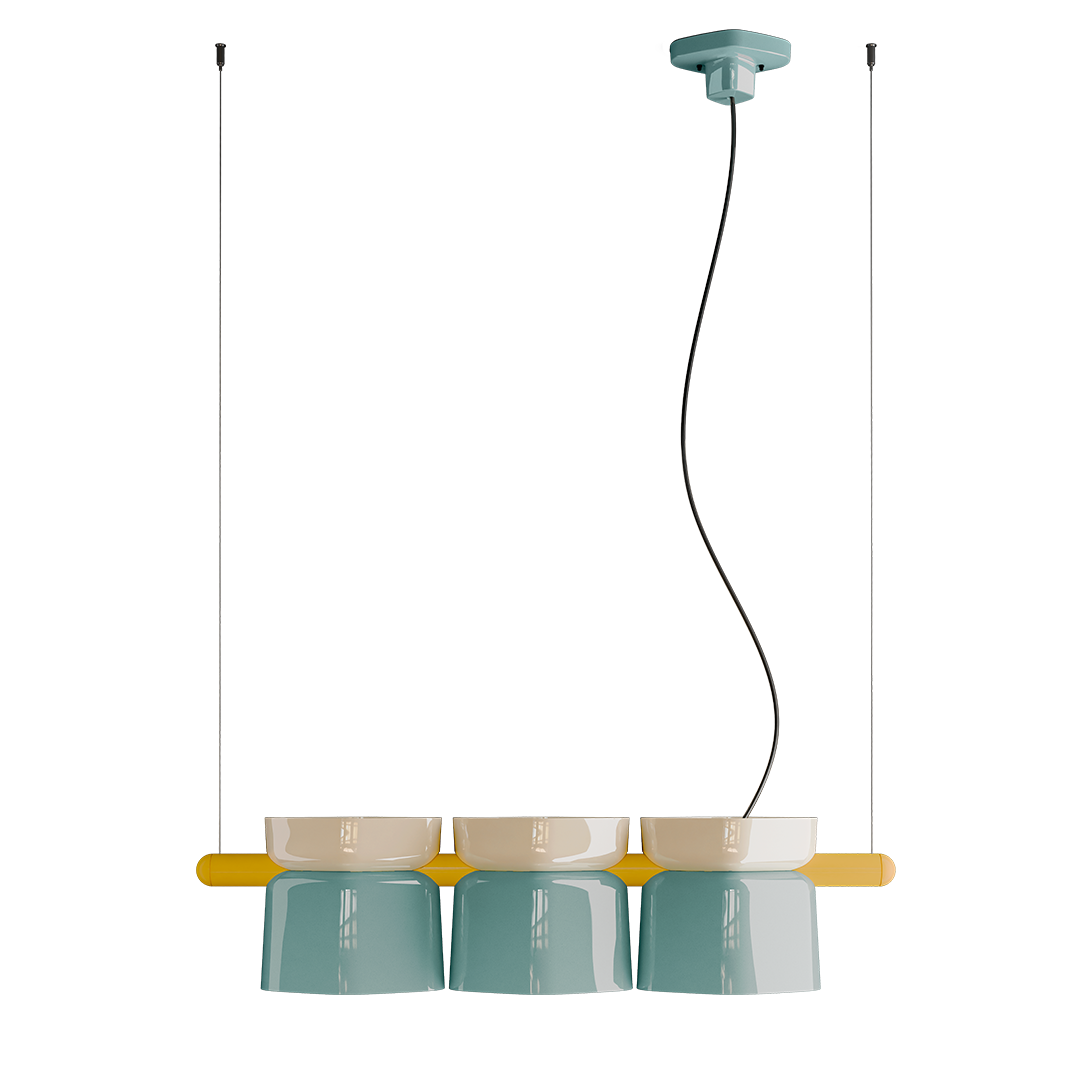 Ferroluce Yakitori pendant light with handcrafted ceramic shade, Italian-made design for kitchens and dining areas.