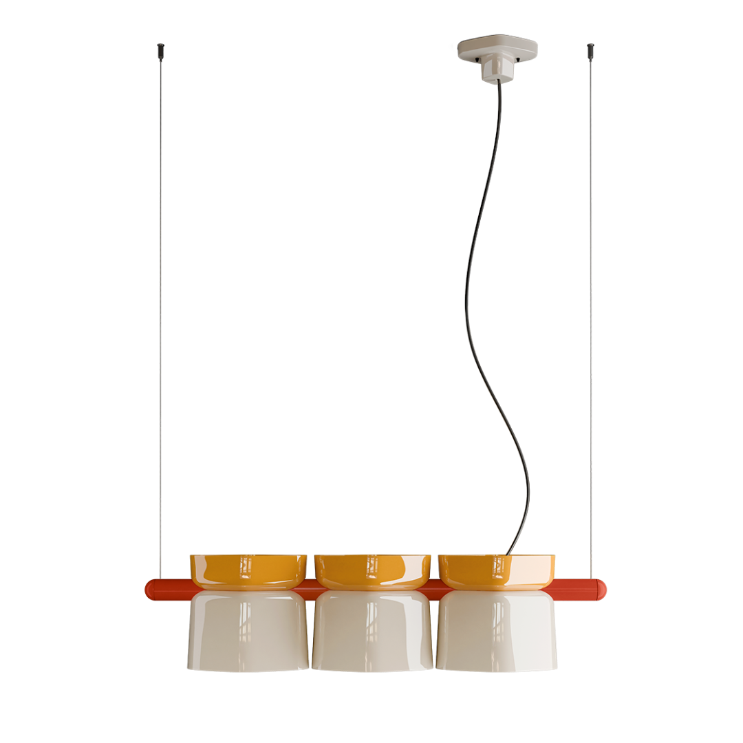 Ferroluce Yakitori pendant light with handcrafted ceramic shade, Italian-made design for kitchens and dining areas.