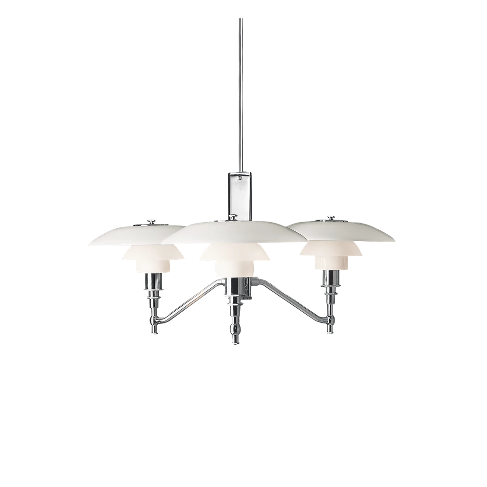 Chrome & White glass Pendant chandelier by Louis Poulsen