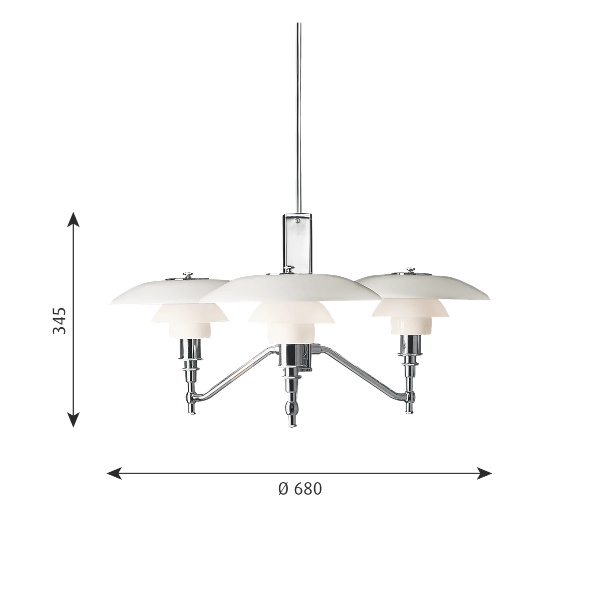 Chrome & White glass Pendant chandelier by Louis Poulsen