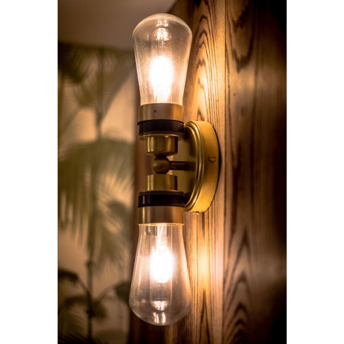 Ara Vintage Double Wall Lamp by Mullan Lighting with two brass arms and vintage-inspired shades, ideal for adding character to traditional and modern interiors