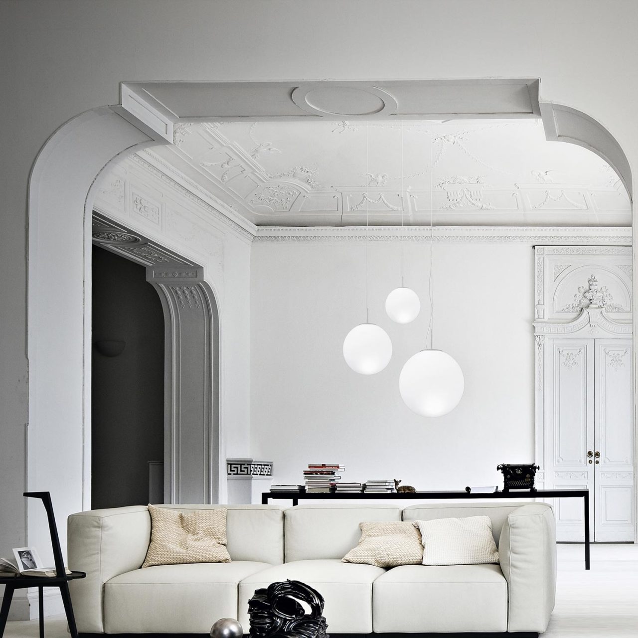 White glass spherical hanging light 