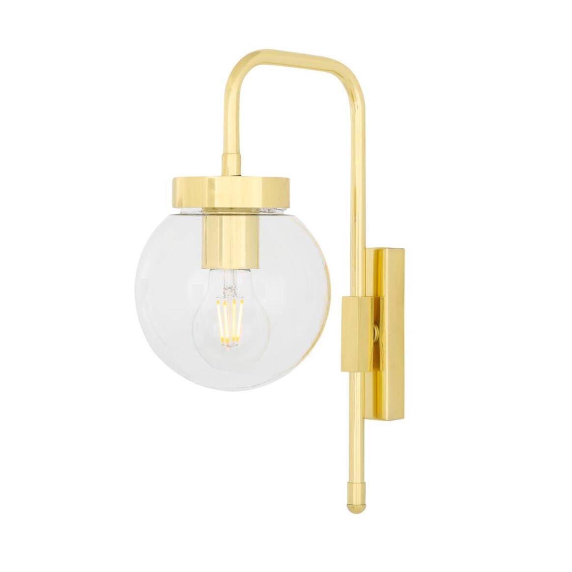 Auburn Globe Wall Lamp by Mullan Lighting with a brass fixture and spherical glass shade, ideal for hallways, bedrooms, or living spaces