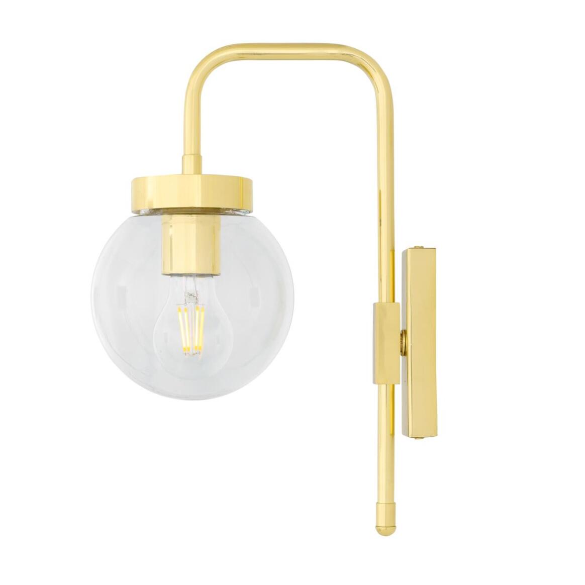 Auburn Globe Wall Lamp by Mullan Lighting with a brass fixture and spherical glass shade, ideal for hallways, bedrooms, or living spaces