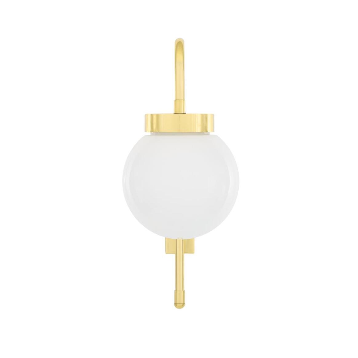 Auburn Globe Wall Lamp by Mullan Lighting with a brass fixture and spherical glass shade, ideal for hallways, bedrooms, or living spaces