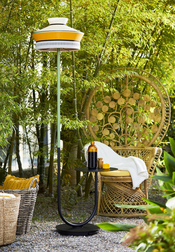 Calypso outdoor floor lamp by Contardi, luxury designer outdoor lighting with decorative shade, elegant ambient light for patios and terraces