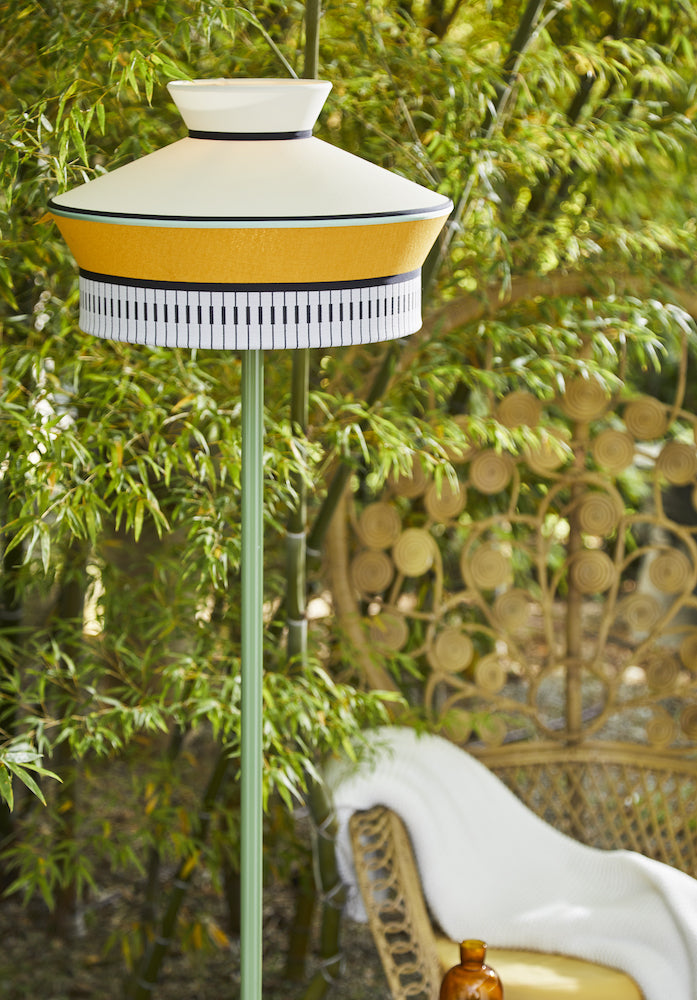 Calypso outdoor floor lamp by Contardi, luxury designer outdoor lighting with decorative shade, elegant ambient light for patios and terraces