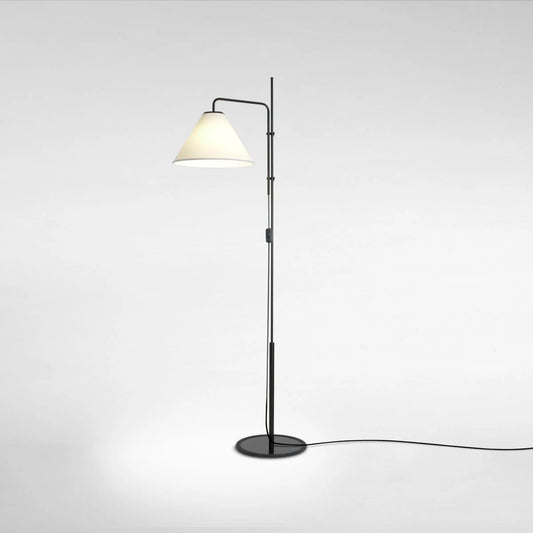 Black adjustable floor lamp with white fabric shade, Light by marset 