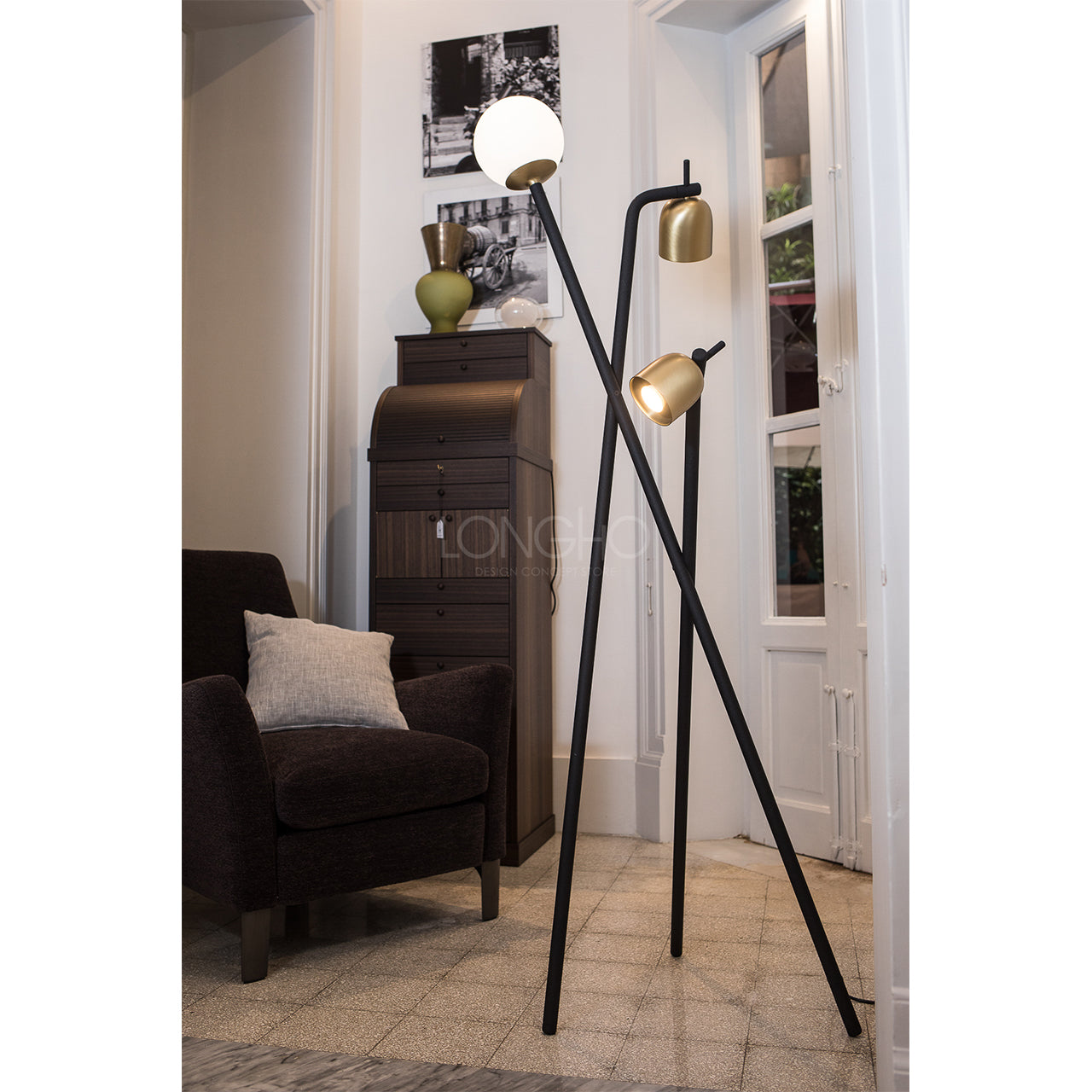 Metal Glass floor lamps, Black Gold contemporary floor lamp, italian Brand Designer Dimmable Lights, Modern Condo lighting