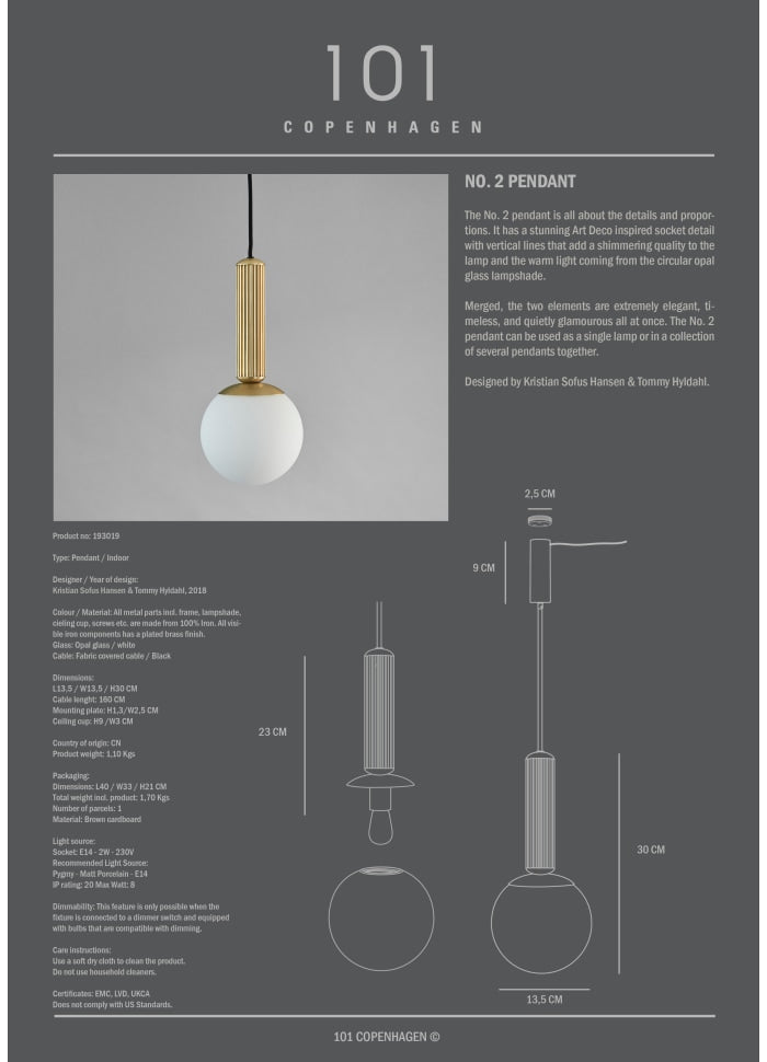 No. 2 Pendant Lamp by 101 Copenhagen
