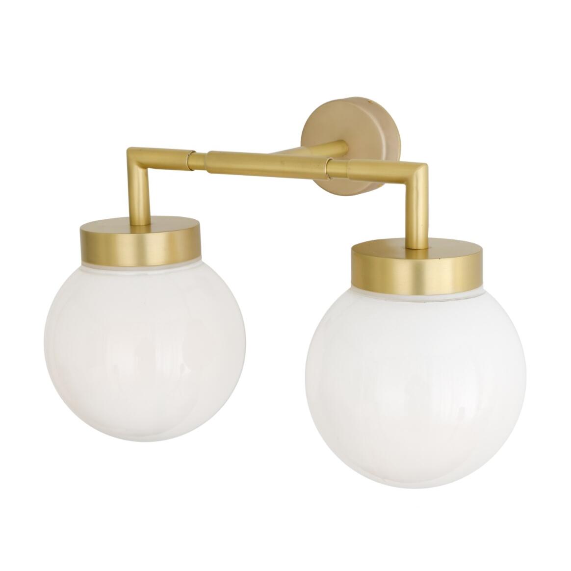 Jordan Double Globe Wall Lamp by Mullan Lighting featuring two elegant glass globes on a sleek frame for balanced, ambient illumination