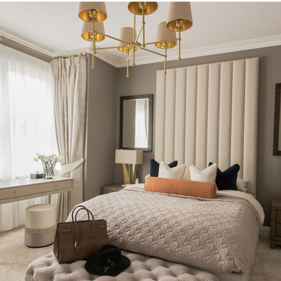 California Chandelier by Mullan Lighting featuring a bold contemporary design with elegant brass details and multiple lights for modern luxury interiors