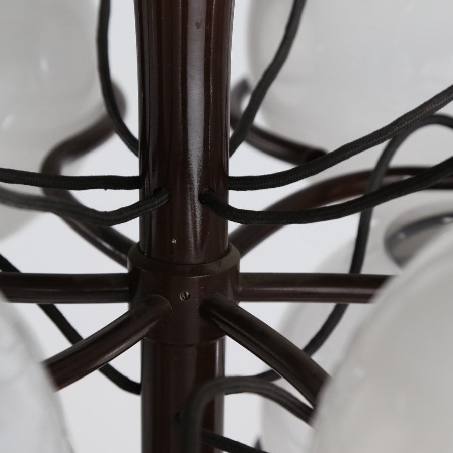 Astep Model 2042/9 Ceiling Lamp featuring nine opaline glass spheres on a refined brass frame, delivering soft illumination with timeless elegance.