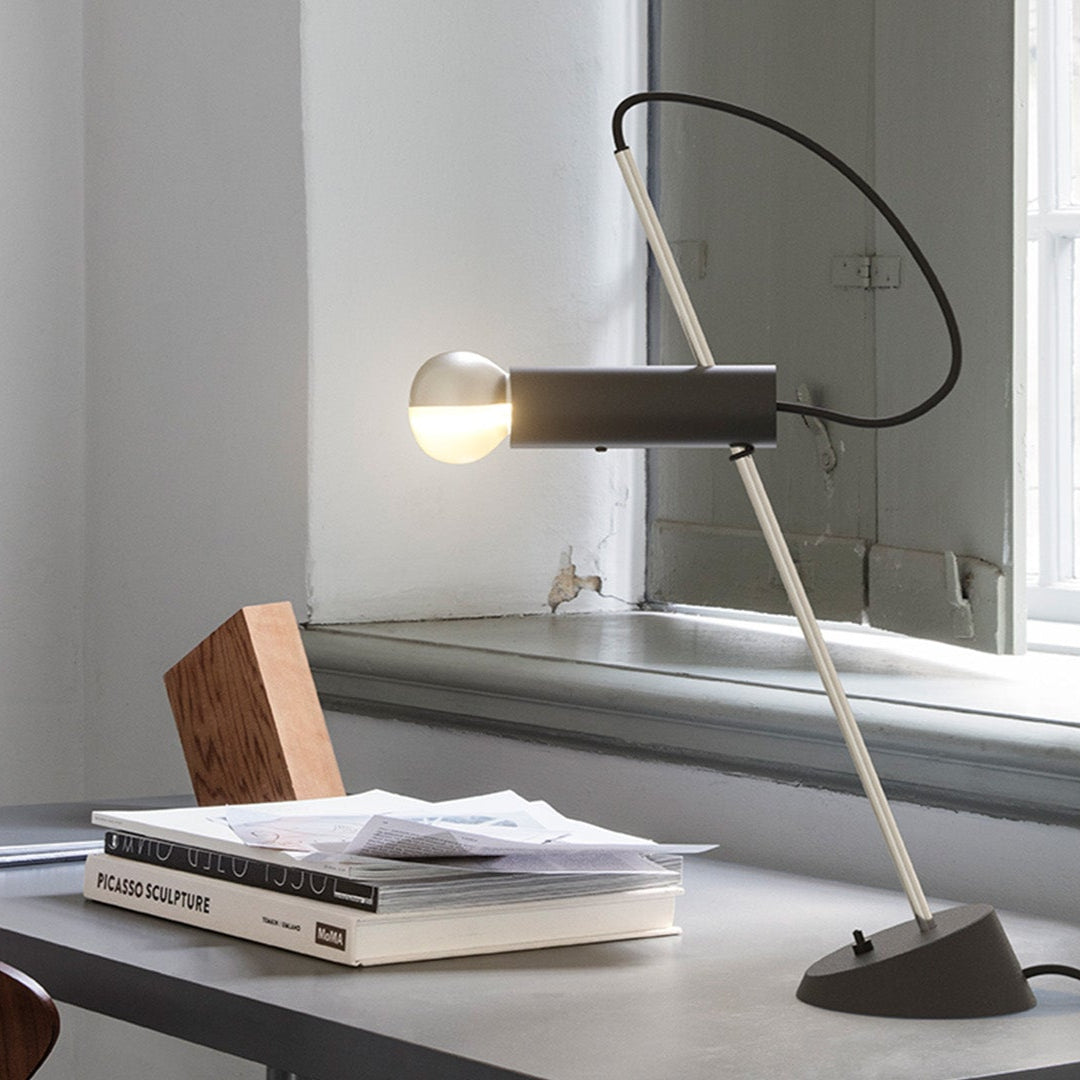 Model 566 Table Lamp by Astep – Minimalist mid-century table lamp with opal glass diffuser and brass details, designed by Vittoriano Viganò