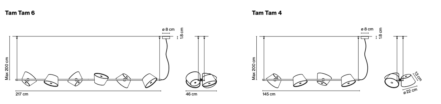 Tam Tam 4 / 6 Linear Pendant Lamps by Marset