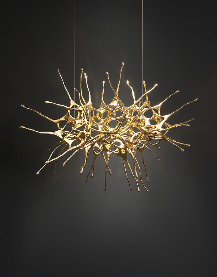 Dragon Suspension by Terzani hanging light with sculptural, flowing design and metallic finish.