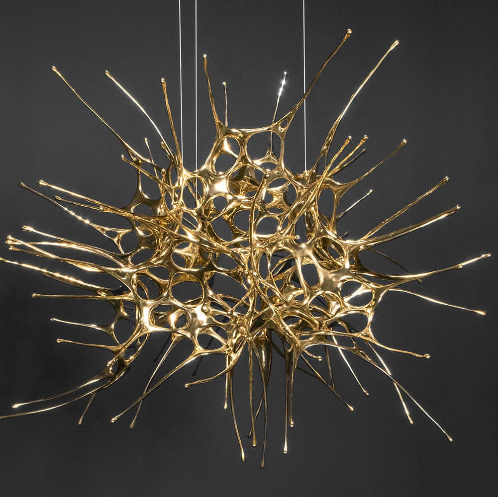 Dragon Suspension by Terzani hanging light with sculptural, flowing design and metallic finish.