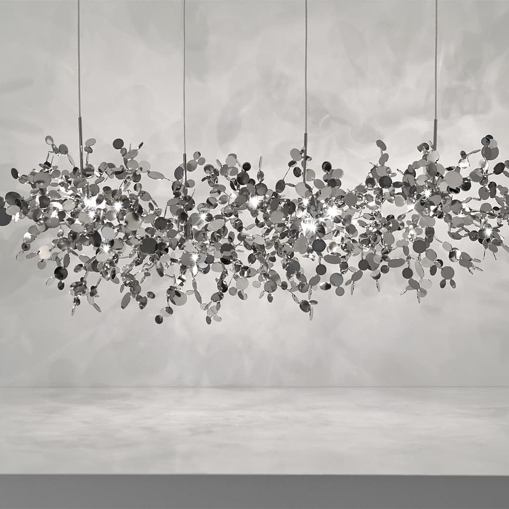 Argent Linear Suspension by Terzani with shimmering clustered metal discs in a sleek linear form