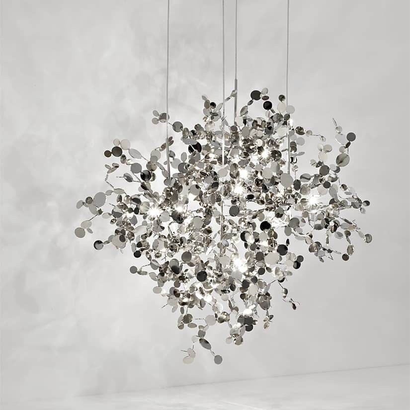 Argent Suspension by Terzani with shimmering clustered metal discs creating sparkling light