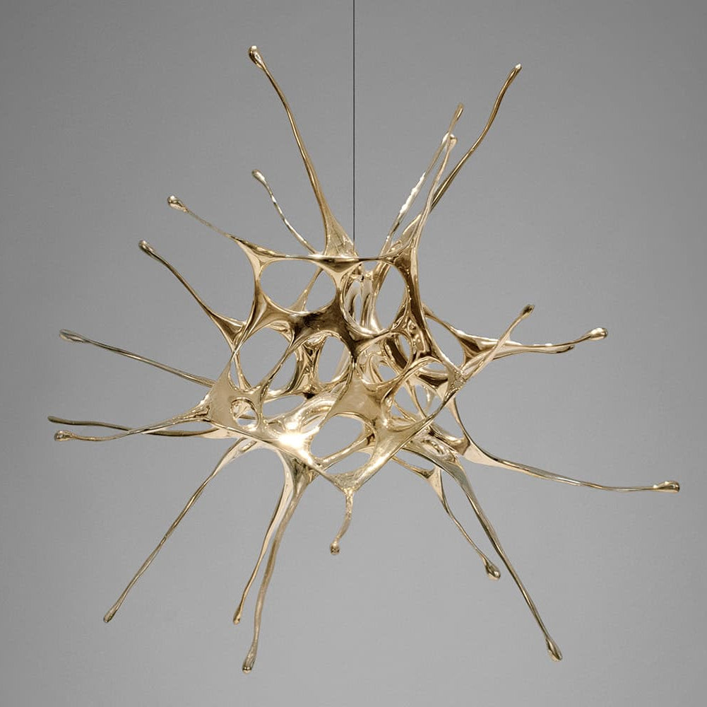 Dragon Suspension by Terzani hanging light with sculptural, flowing design and metallic finish.