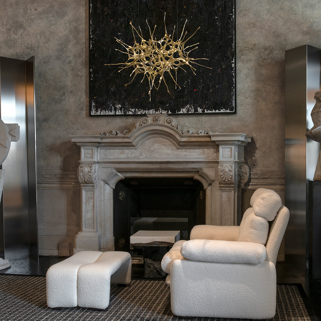 Dragon Suspension by Terzani hanging light with sculptural, flowing design and metallic finish.