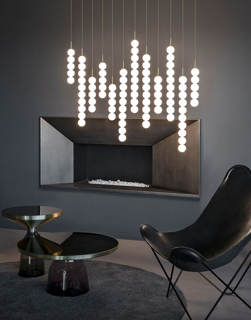 Abacus Suspension by Terzani with floating hand-blown glass spheres and linear design