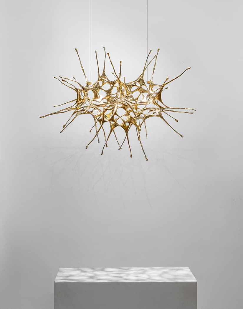 Dragon Suspension by Terzani hanging light with sculptural, flowing design and metallic finish.