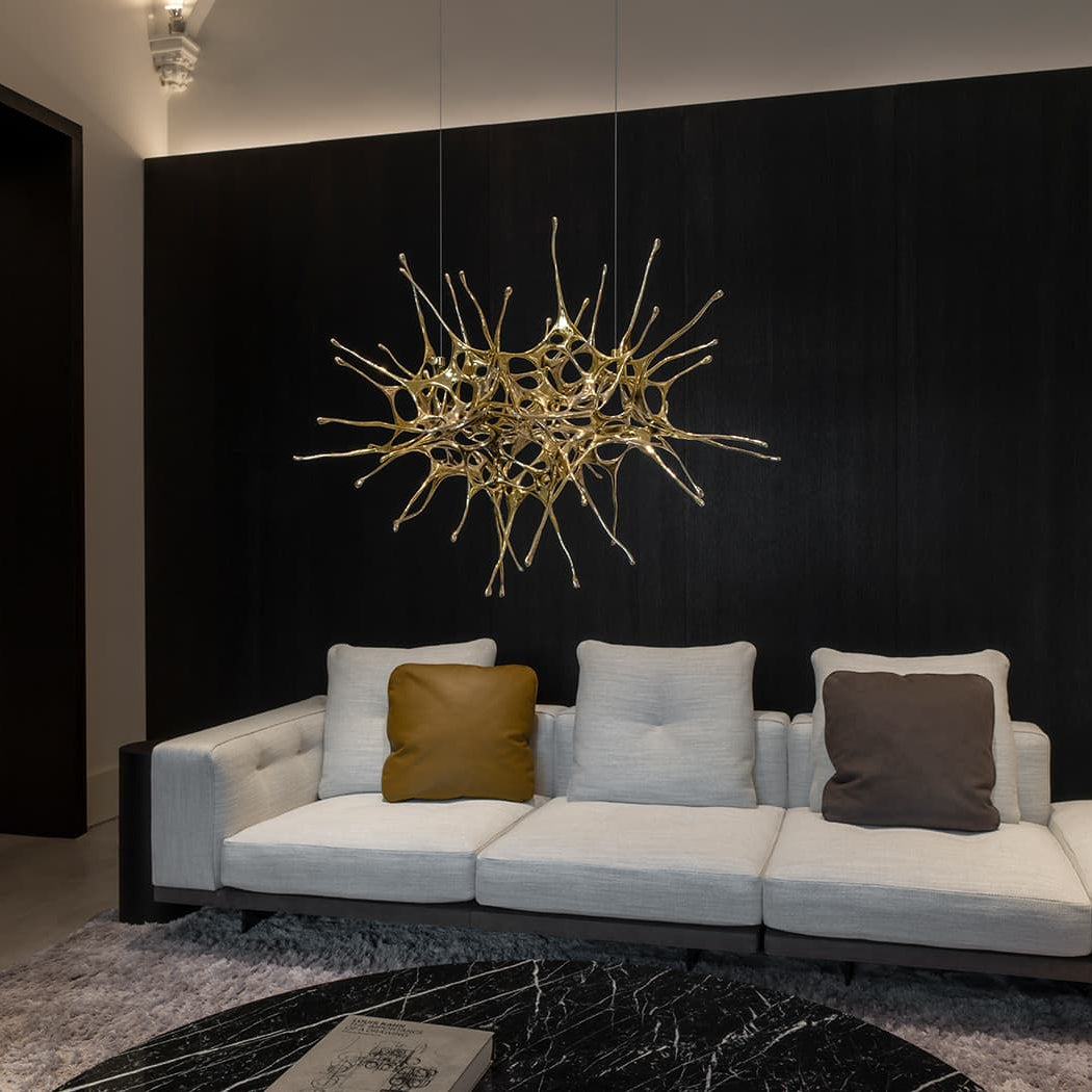 Dragon Suspension by Terzani hanging light with sculptural, flowing design and metallic finish.